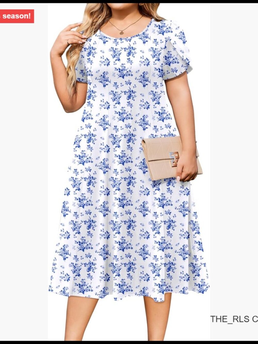 Polyester Blend Petal Sleeve Midi Dress with Pockets Loose Fit